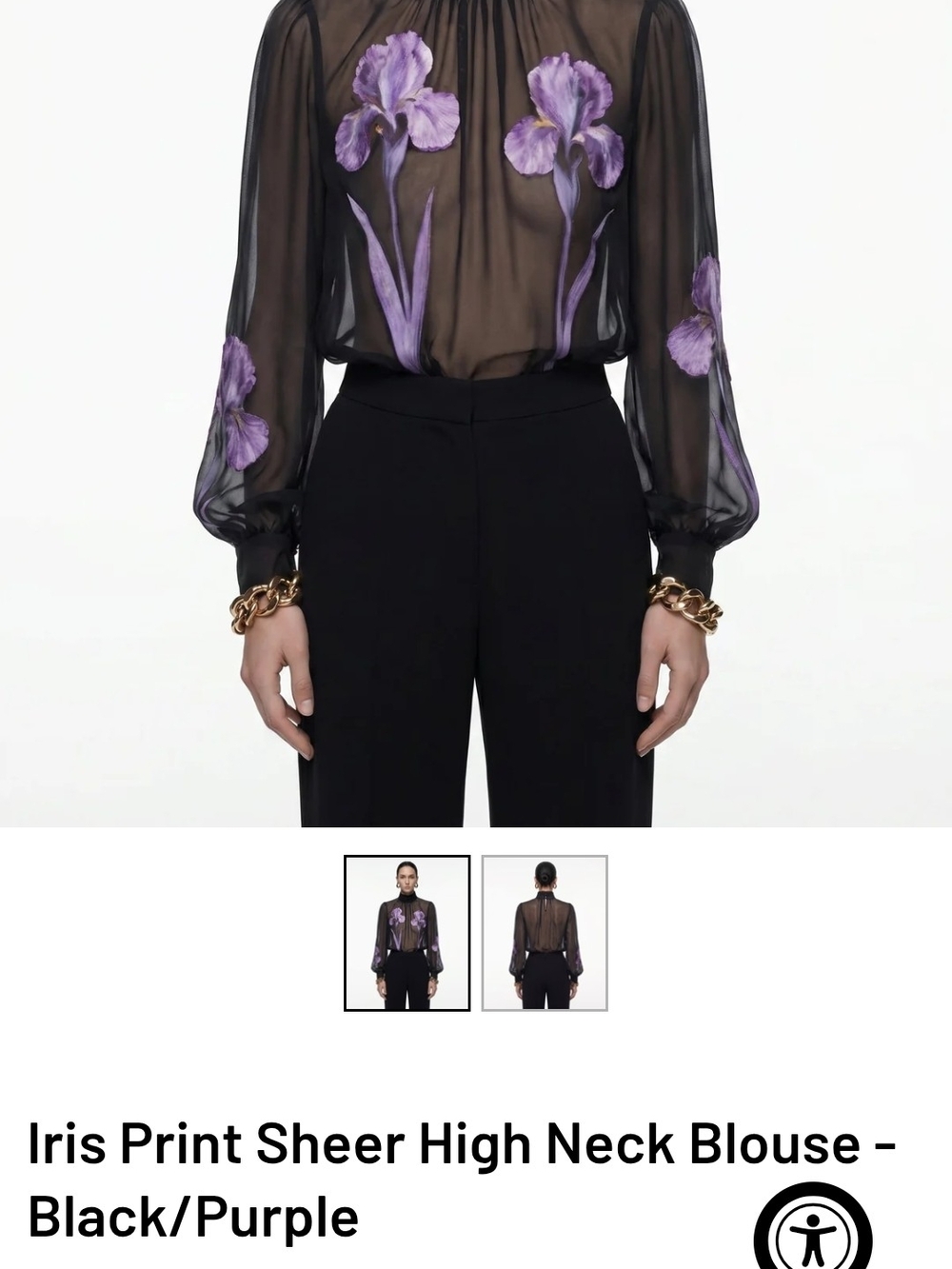 JW PEI Sheer Iris-Embroidered Blouse in Black and Purple